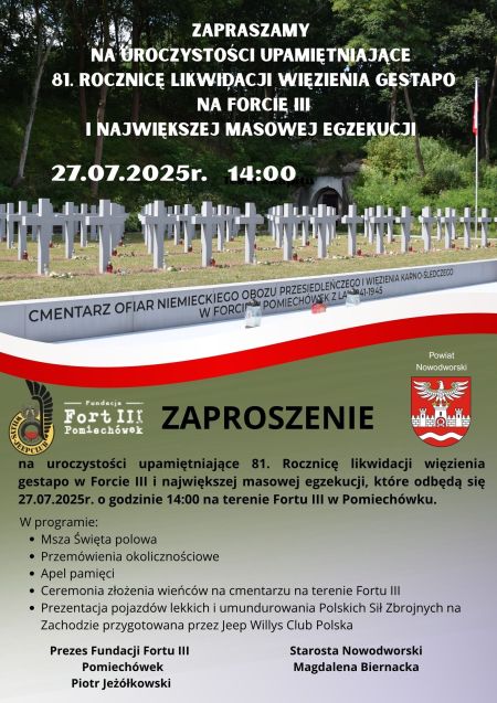 w tle cmentarz na forcie, poniżej logotypy i treść zaproszenia