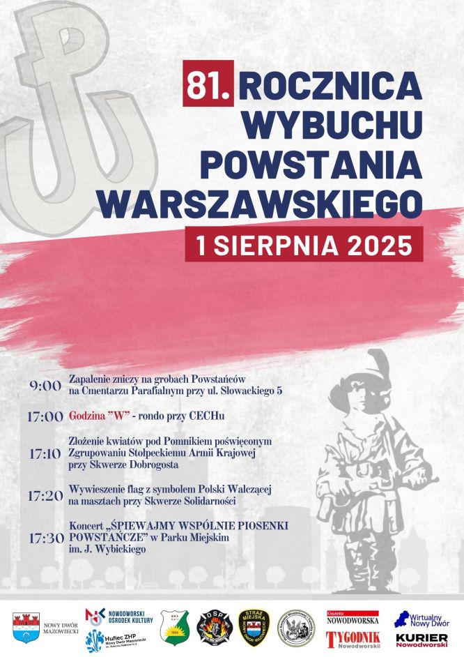 po lewej symbol Polski walczącej, na dole mały powstaniec, pośrodku treść zaproszenia