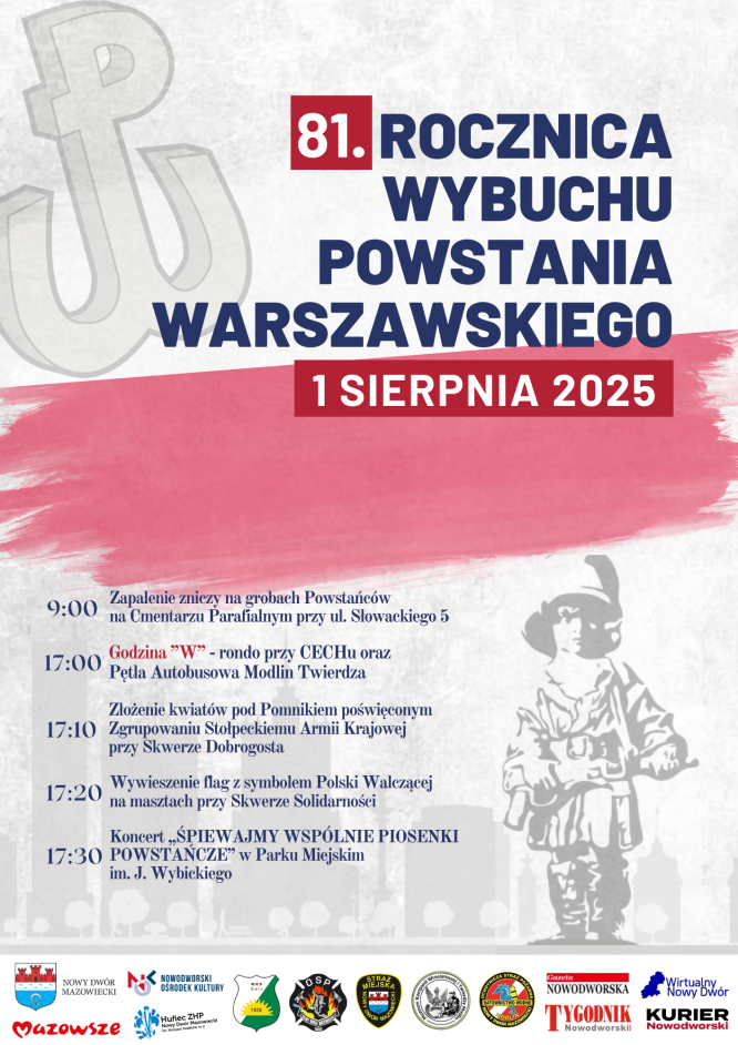 po lewej symbol Polski walczącej, na dole mały powstaniec, pośrodku treść zaproszenia