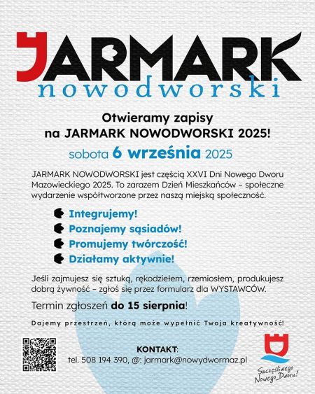 graficzna treść informacji, na górze logo jarmarku, poniżej informacja o zapisach dla wystawców