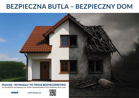 dom, po lewej ładny nowy dom, po prawej dom spalony
