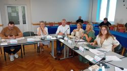 sala konferencyjna, radni siedzący przy stołach