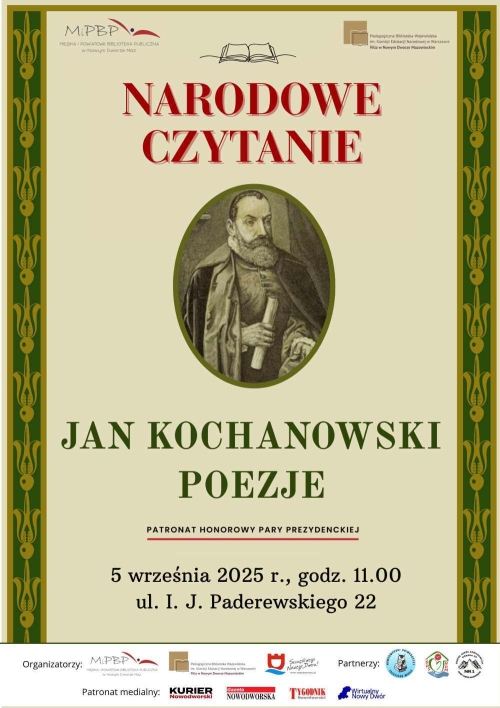 Graficzna informacja treści, brodaty mężczyzna w pelerynie, w stopce logotypy organizatorów i patronów.
