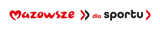 czerwony napis Mazowsze obok napis czarnymi literami dla sportu