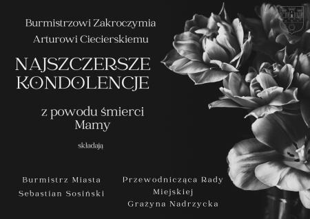 biały tekst na czarnym tle, po prawej ciemne kwiaty