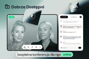 czarno-białe zdjęcie dwóch kobiet, obok na białym tle napisy