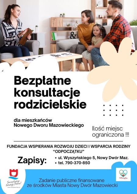 informacja o zapisach, na górze rodzice z dziewczynką