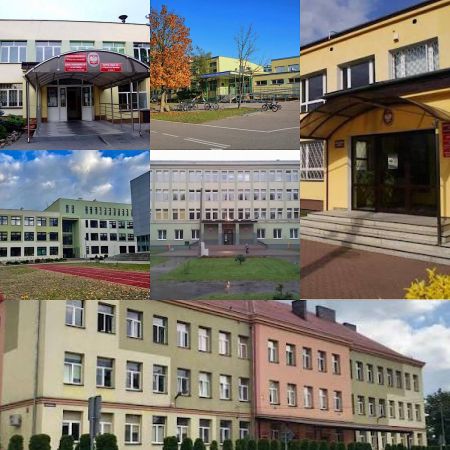 połączone zdjęcia budynków szkół miejskich