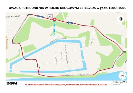 mapa z trasą i utrudnieniami w ruchu