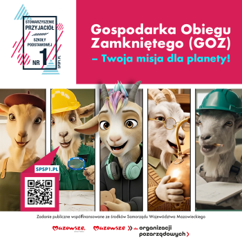 postać kozy promująca ekologię, poniżej logotyp Mazowsza