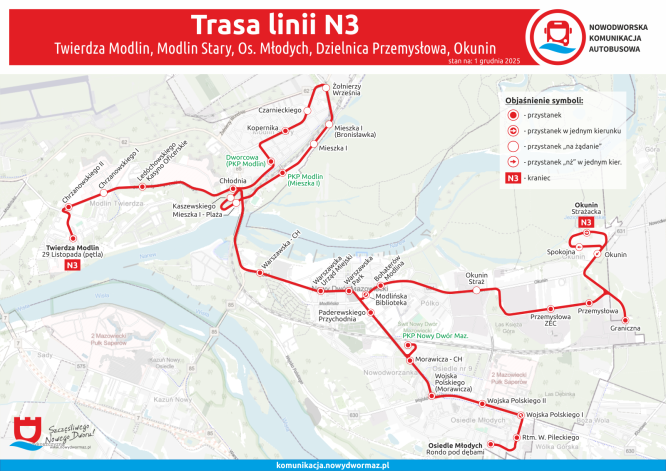 Trasa linii N3 ważna od 01.12.2025 r.