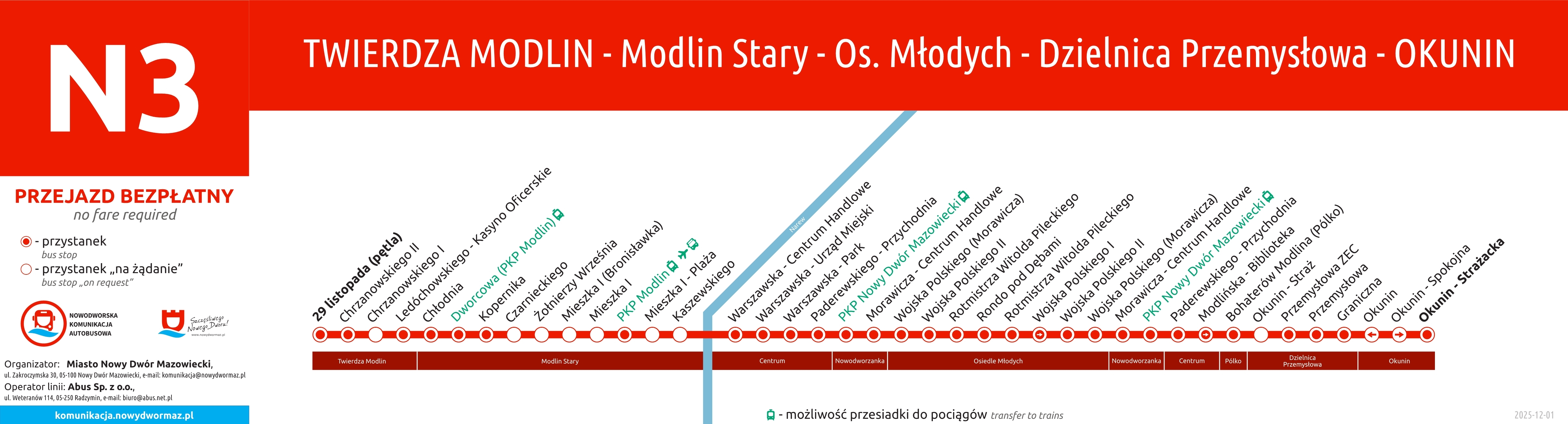 Przystanki na trasie N3 obowiązujące od 01.12.2025 r.