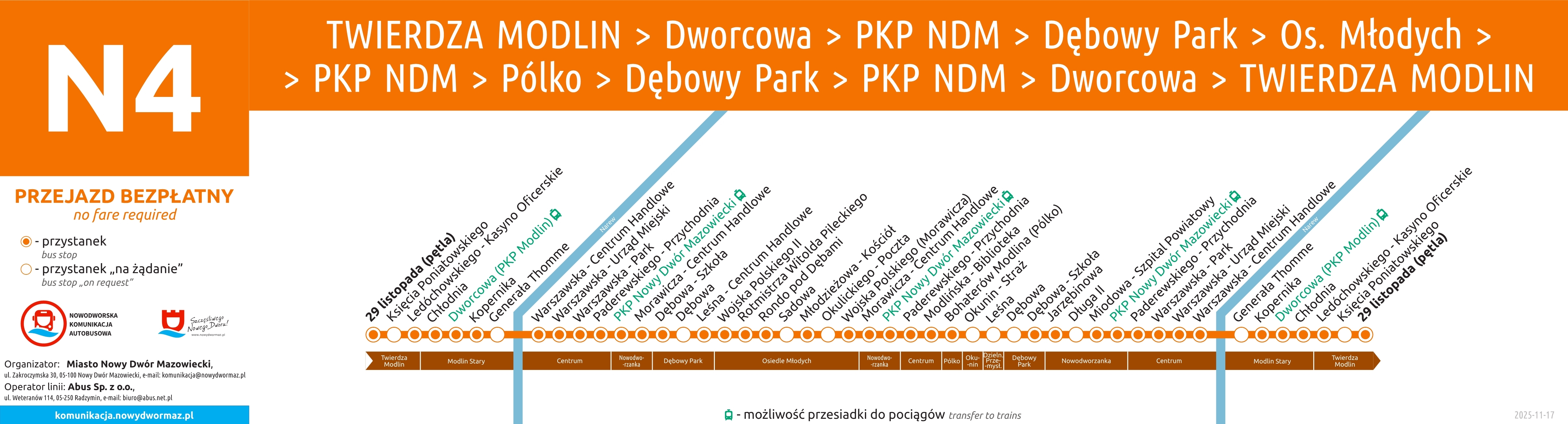 Przystanki na trasie N4 obowiązujące od 01.12.2025 r.