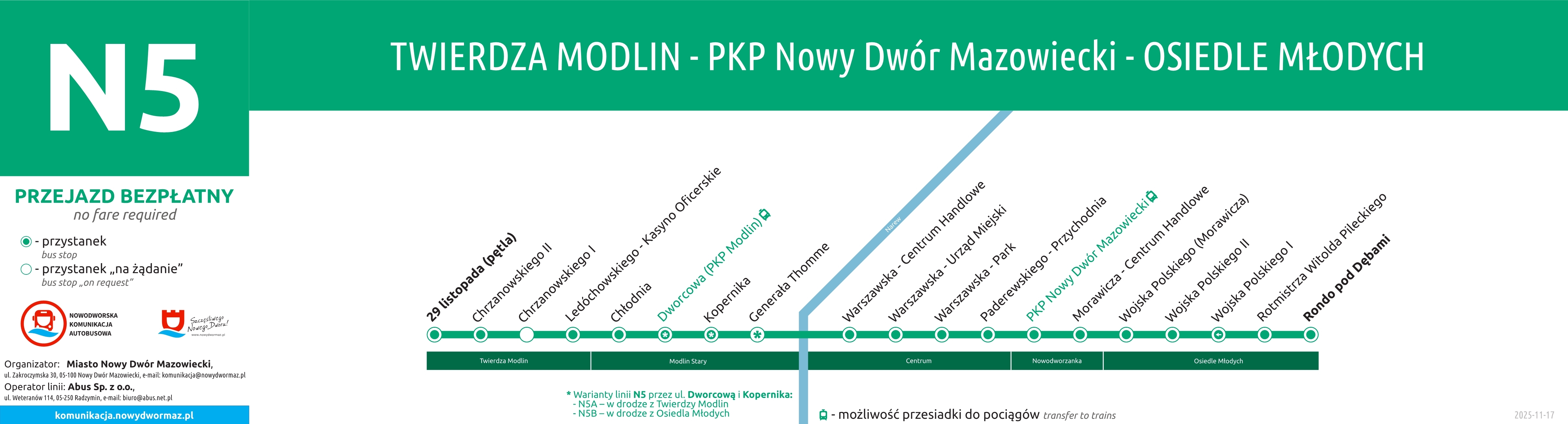 Przystanki na trasie N5 obowiązujące od 01.12.2025 r.