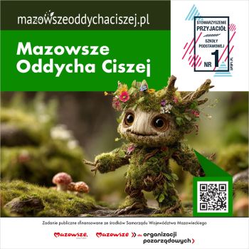 ludzik z drzewa, napis mazowsze oddycha ciszej