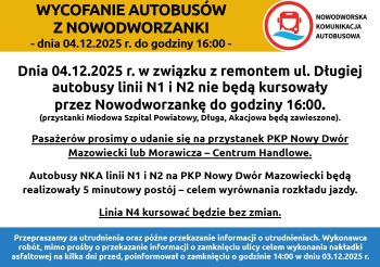 graficzna wersja informacji, logo NKA, napis wycofanie autobusów z nowodworzanki