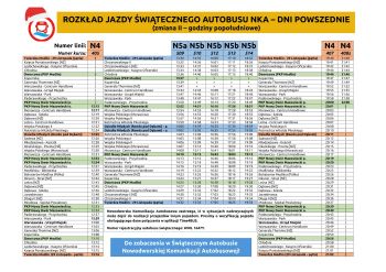 Rozkład jazdy świątecznego autobusu NKA w dni powszednie - godziny popołudniowe