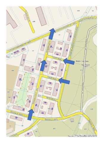 mapka z oznaczeniem organizacji ruchu