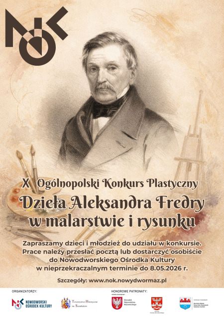 postać pisarza, na dole napisy oraz logotypy