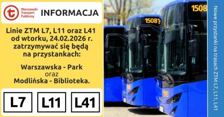 graficzna treść informacji, zdjęcie niebieskich autobusów po prawej stronie