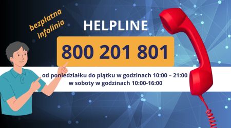 graficzna treść informacji, pośrodku numer telefonu infolinii