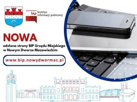 informacja graficzna informacji, po prawej stronie laptop, tablet i smartfon, strona www BIP-u