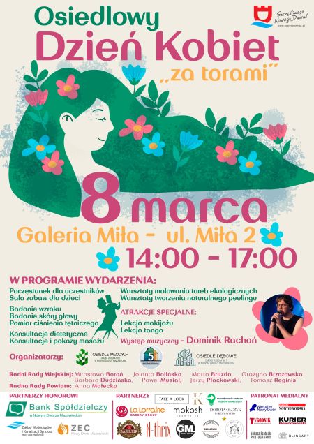 plakat promujący wydarzenia, rysunek kobiety z długimi włosami które powiewają