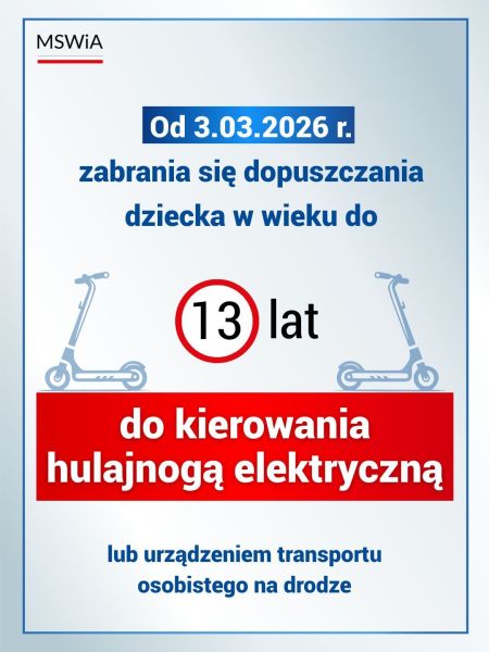 grafika ministerstwa mówiąca o prowadzeniu hulajnóg przez dzieci