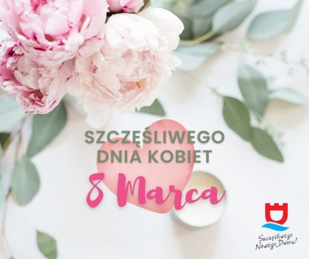 kolorowe kwiaty, na środku napis dzień kobiet oraz logo miasta