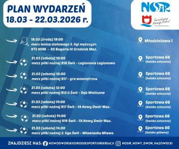 niebieskie tło, biały napisy z rozkładem rozgrywek