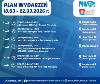 niebieskie tło, biały napisy z rozkładem rozgrywek