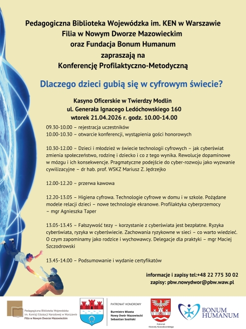 Graficzna informacja treści, siedzący chłopiec trzyma za rękę lecącego chłopca, w stopce logotypy.