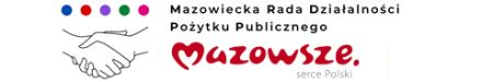 logotyp z napisem, kolorowymi kropkami na górze i grafiką rąk w uścisku