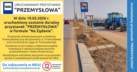 graficzna treść informacji o uruchomieniu nowego przystanku "Przemysłowa"