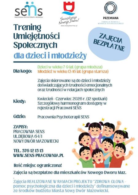 plakat promujący warsztaty, graficzna treść informacji, logotypy na górze plakatu
