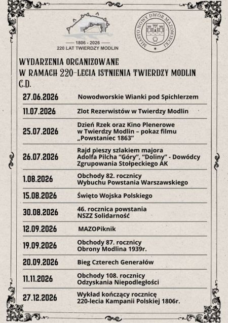 spis wydarzeń organizowanych w ramach jubileuszu