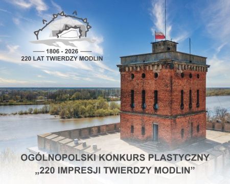 wieża czerwona w Twierdzy Modlin, na dole napis konkurs plastyczny