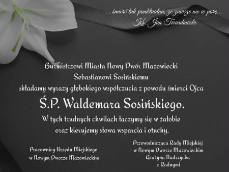 Kondolencje, szare tło w lewym górnym rogu lilia z kirem