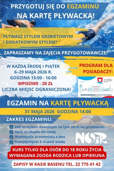 plakat promujący wydarzenie, w tle zdjęcia osób w basenie