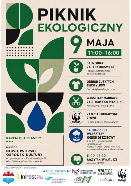 plakat promujący wydarzenie, wersja graficzna informacji o pikniku ekologicznym
