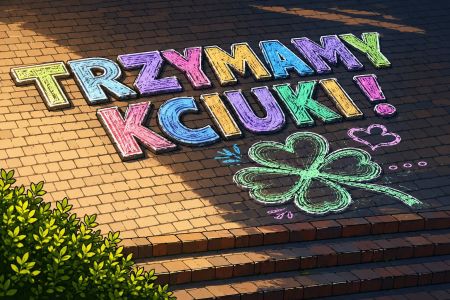napis kredą na chodniku - trzymamy kciuki