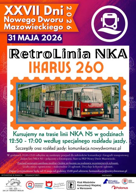 plakat promujący wydarzenie RetroLinia NKA, zabytkowy autobus, napisy