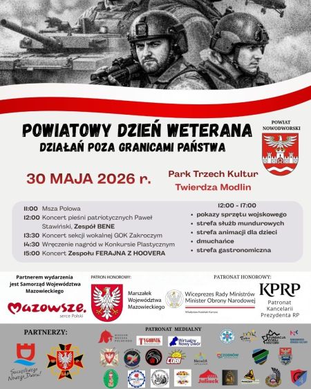 plakat promujący wydarzenie, opis atrakcji podczas wydarzenia, na górze czarno-białe zdjęcie żołnierzy