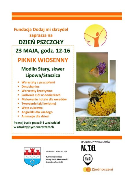 plakat promujący Dzień pszczoły, zdjęcia pszczół obok napisy