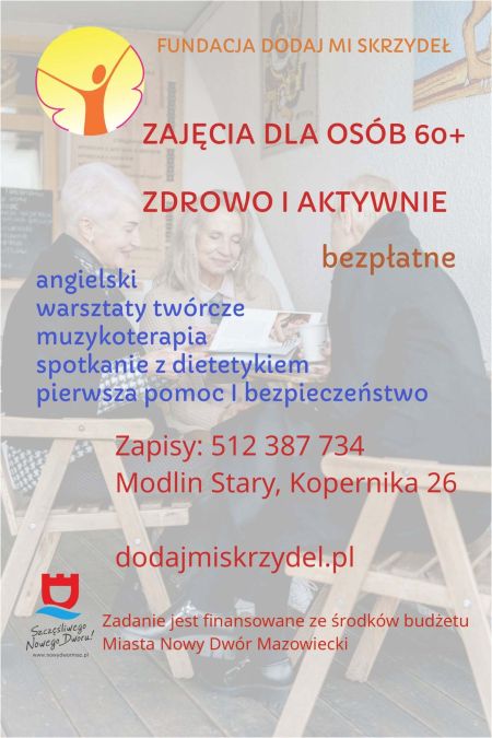 plakat informujący o bezpłatnych zajęciach dla osób 60+