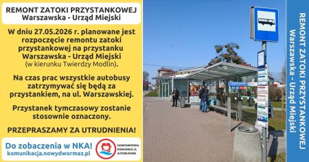 zdjęcie przystanku, napisy informujące o remoncie