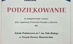 dyplom z podziękowaniem dla SP nr 7