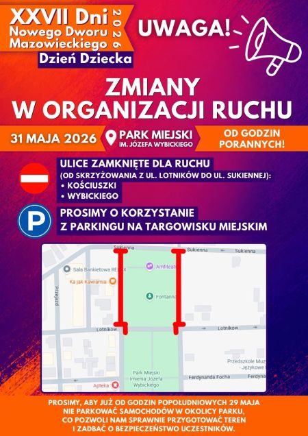zmiany w organizacji ruchu, mapa z zaznaczonymi zamkniętymi ulicami