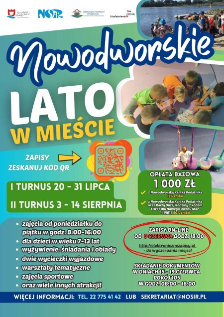 plakat informujący o rozpoczęciu zapisów na półkolonie