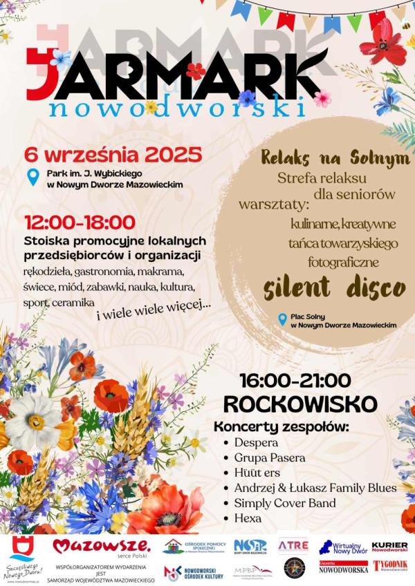 Graficzna informacja treści, polne kwiaty w stopce różne logotypy.